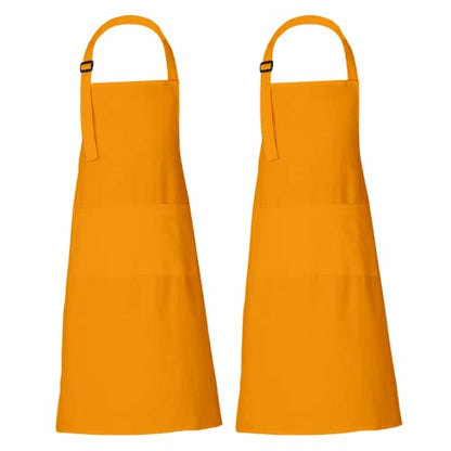 RAJRANG 100% Cotton Cooking Apron with 3 Pockets Kitchen Chef BBQ Adjustable Bib Aprons for Women Men - color: Dark Cheddar Yellow