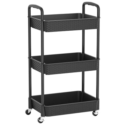 MOYIPIN 3-Tier Plastic Rolling Utility Cart with Handle,Black - color: Black, size: 3-Tiers without cups