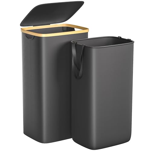 Foluck 100L Laundry Hamper with Lid Removable Bag and Bamboo Handles - color: Black, size: 100L
