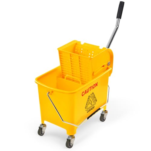 PLASTIC PRINCE Small Mop Bucket with Wringer on Wheels 5 Gallon, Heavy Duty Dual Chamber Mini Mop Bucket Separate Dirty Water, Perfect for Household, 20 Quart Yellow - style: 20-Quart Mop Bucket