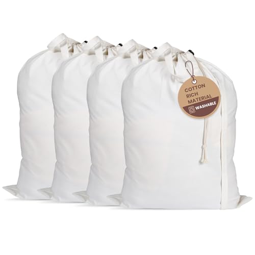 LFH Home Cotton Rich Large Laundry Bag with Handle, Heavy Duty Drawstring Closure Washable Laundry Bags, School Travel, Home, Hotel, College Dorm, Organizer Sack, Toy Clothes 20x30 (Pack of 4)-White - color: White, size: 20”x30” (Pack of 4)