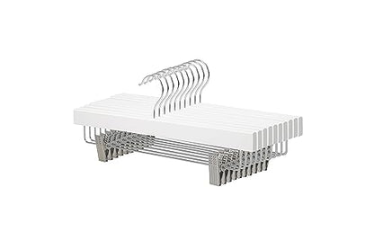 Amazon Basics Durable Wooden Pants and Skirt Hangers with Clips, Closet Organizer, White, 10-Pack - size: 10-Pack