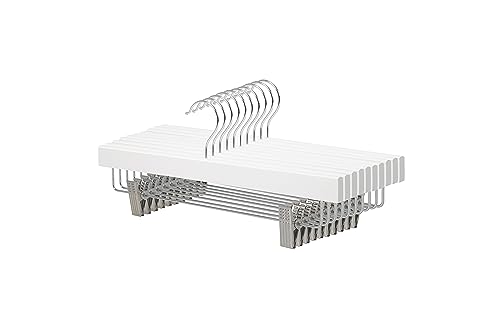 Amazon Basics Durable Wooden Pants and Skirt Hangers with Clips, Closet Organizer, White, 10-Pack - size: 10-Pack