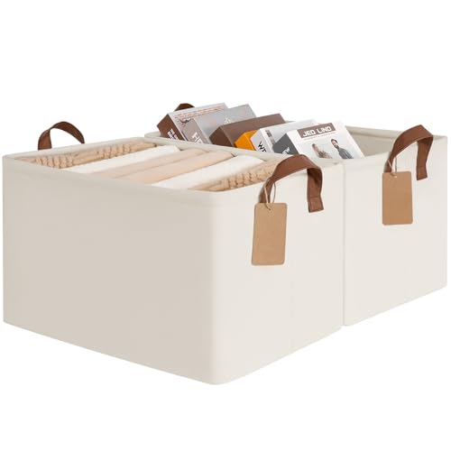 CHICVITA 45L Extra Large Fabric Storage Bins for Shelves, 2Pack, Beige - color: Beige, size: 19" L x 13" W x 11" H