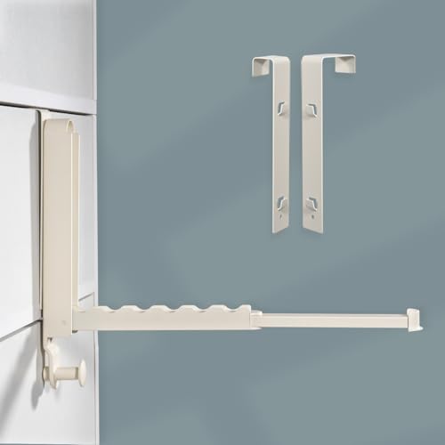 Over The Door Drying Rack for Clothes - 2 Brackets For Different Door Thickness - All Metal Fold Away Clothes Rails (Ivory White) - color: White/2 Brackets