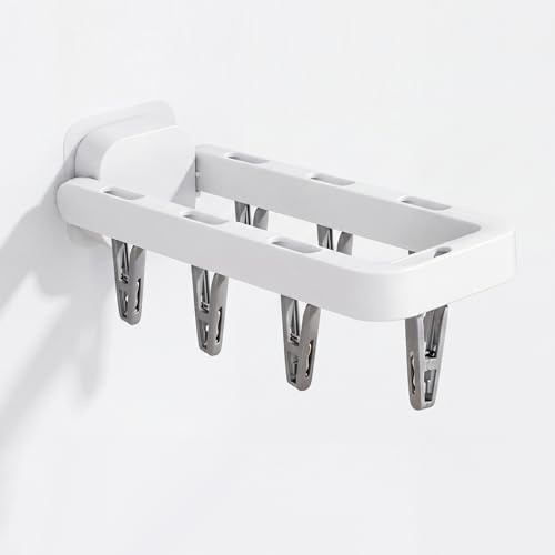 Wall Mounted Drying Rack with 7 Hidden Clips for Sock&Underwear-White 1Pack - color: White-1 Pcs