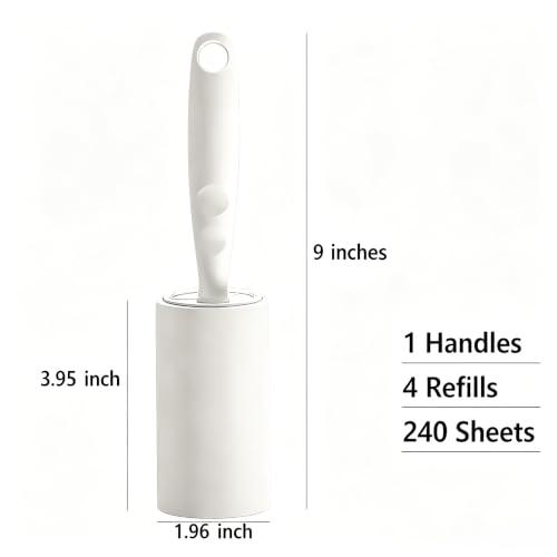 Lint Roller for Pet Hair – Extra Sticky Pet Hair Remover for Clothes, Furniture & Carpet, Reusable Lint Roller Sheets for Dog & Cat Hair, Value Pack (4 Rollers, 240 Sheets)