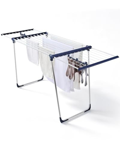 JS HANGER 90FT Extendable Clothes Drying Rack, Expands from 44" to 78", Space-Saving Laundry Rack for Indoor & Outdoor Use, Heavy Duty Folding Rack for Clothes, Towels & Delicates - color: White-extendable