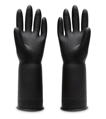 Heavy Duty Chemical Resistant Rubber Gloves (1 Pair) - Extra Long Cleaning & Industrial Work Gloves, Acids & Solvents - size: Medium