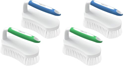 Amazer Scrub Brush for Cleaning Comfort Grip Shower Scrubber Flexible Stiff Bristles with Handle Heavy Duty Cleaner Brush for Tub Sink Carpet Floor - Pack of 4 (Blue+Green) - color: Blue+green, size: 4-Pack