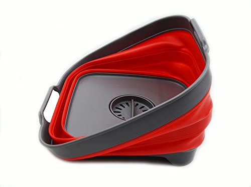 SAMMART 10L (2.64 Gallon) Collapsible Dishpan with Draining Plug - Foldable Washing Basin - Portable Dish Washing Tub - Space Saving Kitchen Storage Tray (1, Grey/Red) - color: Grey/Red