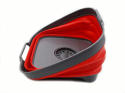 SAMMART 10L (2.64 Gallon) Collapsible Dishpan with Draining Plug - Foldable Washing Basin - Portable Dish Washing Tub - Space Saving Kitchen Storage Tray (1, Grey/Red) - color: Grey/Red