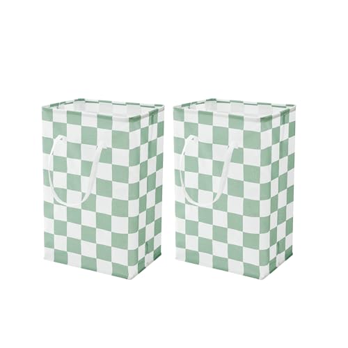 Ohocut Checkered Laundry Hamper, Pack of 2, Sage Green Aesthetic Cute Large Collapsible Cloth Hampers Basket for Storage Organization Cute Aesthetic, 2 x 75L - color: Green