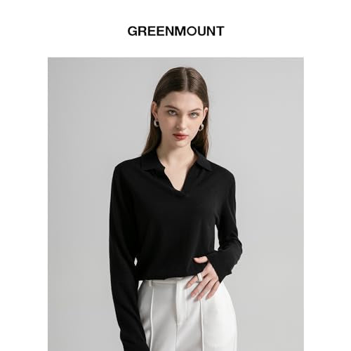 GreenMount Women's Deep V-Polo Casual Loose Cashmere Sweater Pullover Lapel Long Sleeve for Women Keep 37.5° Warm - color: Black(spring/Summer), size: Medium