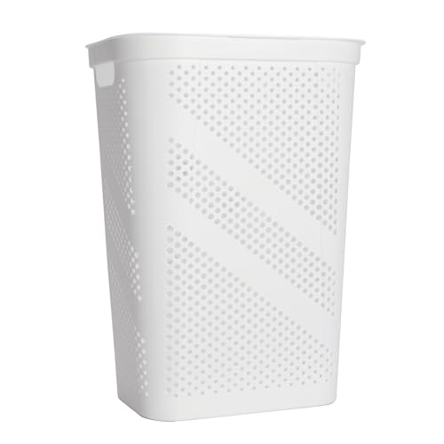 Laundry Hamper with Hinged Lid, Plastic w/Handles & Vents for Bedroom