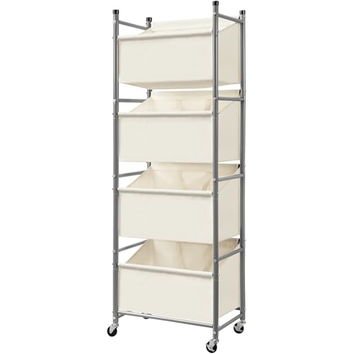 180L 4-Tier Vertical Laundry Hamper, Rolling Laundry Sorter with Wheels