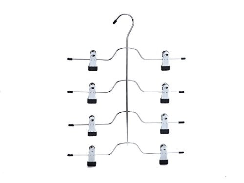 5 Quality 4-Tier Pant Skirt Trouser Hangers Heavy Duty Metal and Clips, Great for Slacks, Trousers, Jeans, Towels (5)