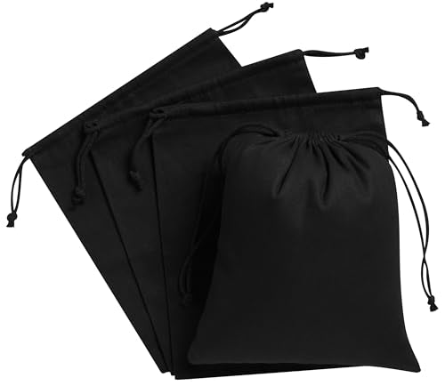 Heavy Duty Cotton Drawstring Bags 4-Pack - 270 GSM Thick Cloth Pouches for Gifts, Travel, Dice, Jewelry, Laundry - Double Drawstring (Rustic Black, 8 x 10 Inches) - color: Rustic Black, size: 8 x 10 Inches