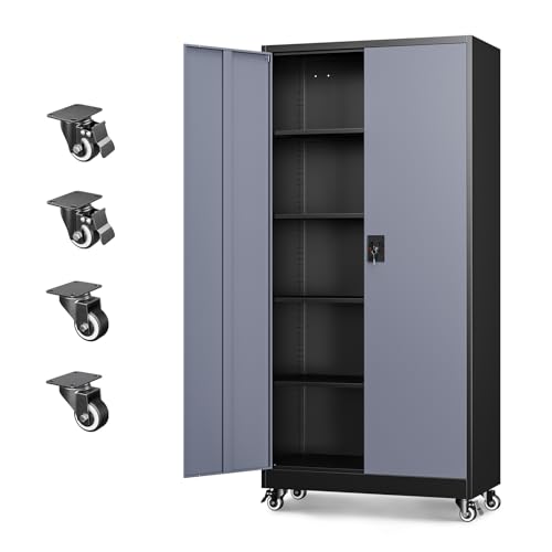 Letaya Metal Garage Storage Cabinets with Lock Door and Adjustable Shelves, Steel Tool Cabinets for Home,Office,Warehouse Organisieren (Black Grey, 74.41" H) - color: Black Grey, size: 16"D x 32"W x 74.41"H