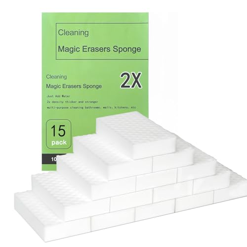 15 Pack Magic Sponges, Extra 2X Density, Heavy Duty Cleaning Sponges for Kitchen, Bathroom, Wall, Melamine Foam Pads for Tough Stains, No Scratching