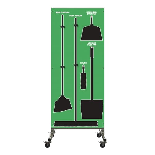 Clean & Sweep 5S Shadow Board/Mobile Cart Broom Holder, 68" x 30" Board - color: Green/Black