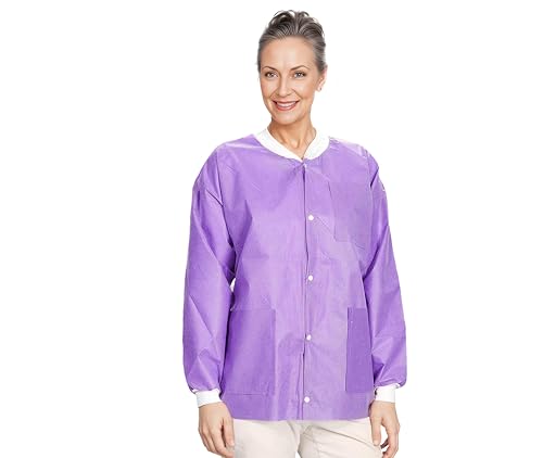 SunLite Ultra 3800 Series Premium Disposable Lab Jackets, Pockets, Knit Collar & Cuffs, Hip Length, 10 Pack - color: Purple, size: 2X