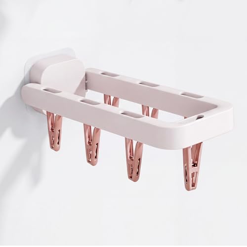 Wall Mounted Drying Rack with 7 Hidden Clips for Sock&Underwear-Pink 1Pack - color: Pink-1 Pcs