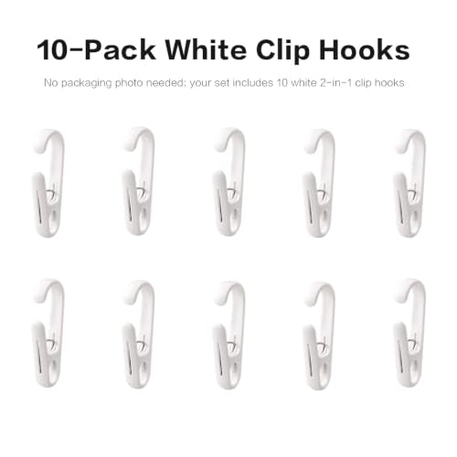 ZICO 10-Pack White 2-in-1 Clip Hooks, Multi-Functional Hook Clips with Secure Grip, No-Adhesive Reusable Hanger Clips for Towels, Socks, Shower Curtains, Kitchen Tools, Bathroom, Closet & Laundry