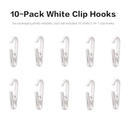 ZICO 10-Pack White 2-in-1 Clip Hooks, Multi-Functional Hook Clips with Secure Grip, No-Adhesive Reusable Hanger Clips for Towels, Socks, Shower Curtains, Kitchen Tools, Bathroom, Closet & Laundry