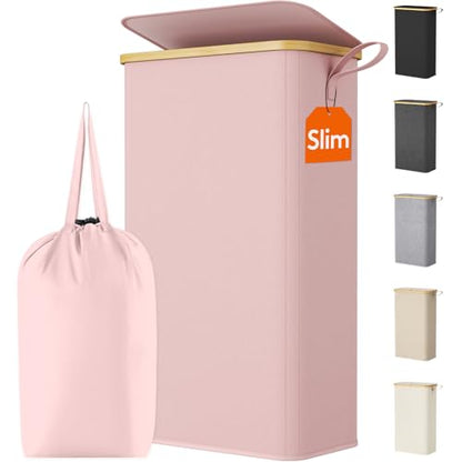 Lifewit 75L Slim Laundry Hamper with Lid and Removable Bag, Pink - color: Pink, size: 75L