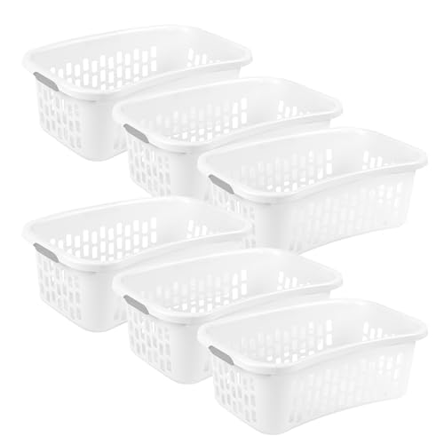 Sterilite HipHold Laundry Basket, Plastic Rectangle Clothes Hamper, 6 Pack - color: White, size: 1.5 Bushel (6 Pack)