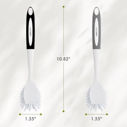 Amazer Dish Brush, 2 Pack Dish Scrubber with Handle, Kitchen Dishes Brushes, Scrub Brush with Stiff Bristles for Cleaning, Sink, Pots, Pans - color: Gray+black, size: 2 Pack