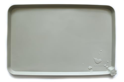 Hoki Found Silicone Pet Food Tray - Non Slip Pet Dog Cat Bowl Placemat - Feeding Mat - Waterproof Dog Cat Food Mats - For Carpet - Cream Green - color: Cream Green, size: 19" x 12"