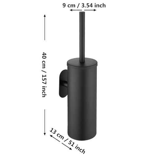 Black Wall-Mounted Heavy Duty Adhesive Round Toilet Brush Holder