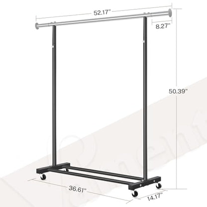 VICERII Clothes Rack, 130LB Capacity Heavy Duty Clothing Rack with Wheels and Bottom Shelf, 52.17 Inch Rolling Racks for Hanging Clothes, Coats, Shirts, Sweaters, Skirts, Dress, Black - color: Matte Black, size: Single