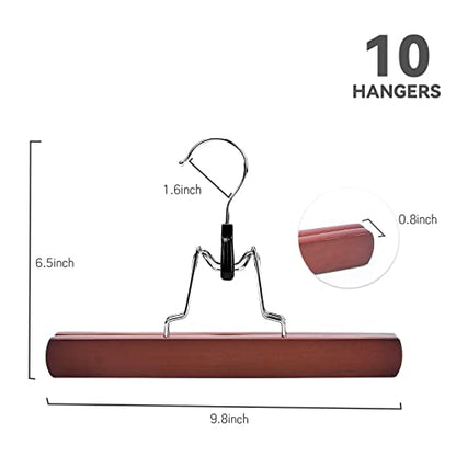 Nature Smile Wooden Pants Skirt Hangers, Smooth Finish Solid Wood Non Slip Jeans Slack Clamp Hangers Hair Extension Hangers (10 Pack Cherry)… - color: Cherry