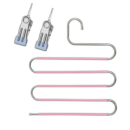 Pants Hangers Space Saving Clothes Hanger for Closet, 5 Layer - color: Pink+silver