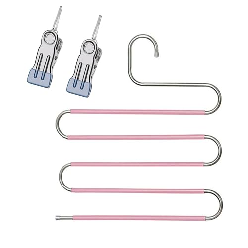 Pants Hangers Space Saving Clothes Hanger for Closet, 5 Layer - color: Pink+silver