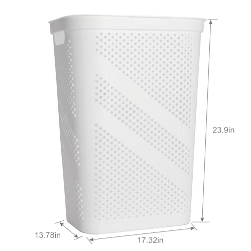 Laundry Hamper with Hinged Lid, Plastic w/Handles & Vents for Bedroom