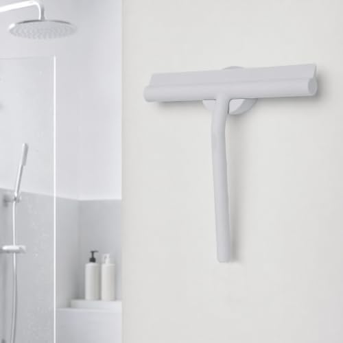 Shower Squeegee for Glass Doors, Full Silicone Jacketed Squeegee with Ergonomic Handle & No-Drill Hook, Cleaning Tool for Windows, Mirrors, Tiles, Bathroom & Car - Grey - color: Gray, size: without loop