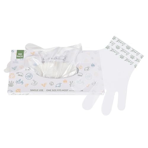 100% Compostable Gloves Disposable Latex Free [One Size Fit Most, 100CT] Food Service Disposable Gloves, Food Prep Cooking Gloves, Eco-Friendly, by Earth's Natural Alternative,Off-white
