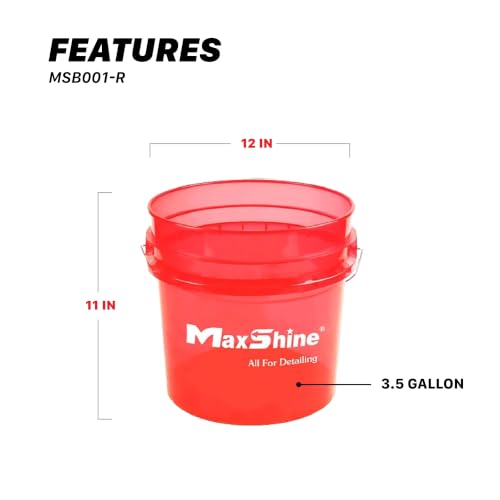 Maxshine 3.5 Gallon Universal Detailing Bucket – Car Wash Bucket for Scratch-Free Washing – Garage Storage & Auto Detailing Tool Holder – Holds Soap, Foam Cannon, Brushes, & More (3-Pack, Red) - color: 3.5g Bucket (3-pack, Red)