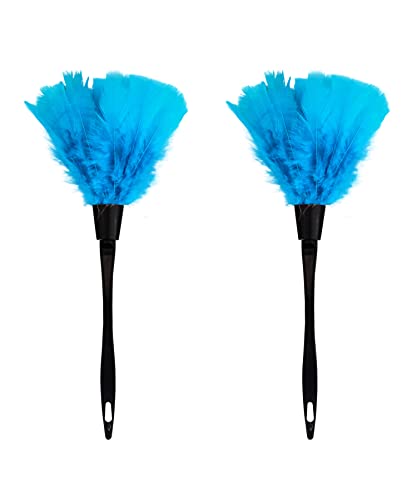 Turkey Feather Dusters for Car Blinds Kitchen Keyboard Office, Eco-Friendly Reusable （2 pcs Blue） - color: Blue