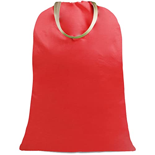Sanlykate Large Canvas Cotton Laundry Bag with Drawstring & Handles, Heavy Duty Durable Dirty Clothes Organizer, Tear Resistant Hamper Liner Storage Bag, Travel Sack, 25.5 x 34inch - Red - color: Red