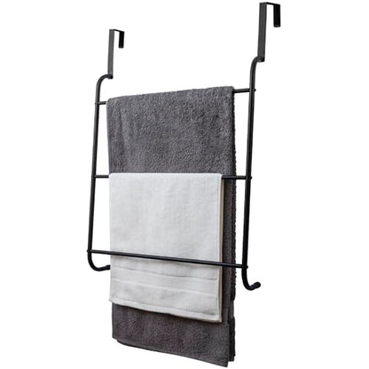 MyGift 3 Tier Over Door Bathroom Towel Rack Matte Black Metal Holder - color: Metal Black