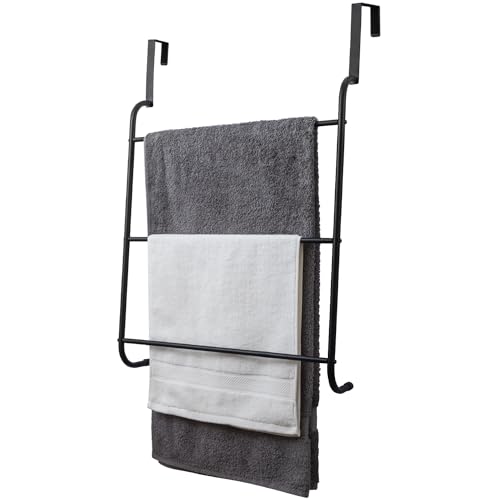 MyGift 3 Tier Over Door Bathroom Towel Rack Matte Black Metal Holder - color: Metal Black