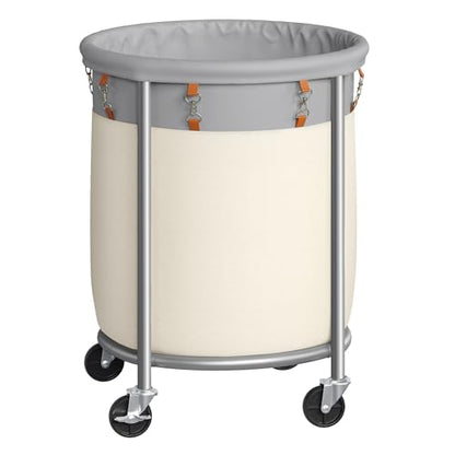 SONGMICS Laundry Basket with Wheels, 29 Gal., Steel Frame, Removable Bag - color: Dove Gray + Cream White, size: 110 L (1-Section)