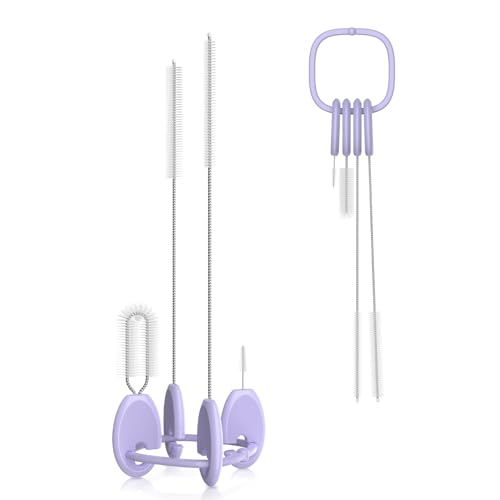 YOTIME 4in1 Straw Cleaner Brush Set, Reusable Standing Straw Brushs with Holder Ring, for Wide and Narrow Straws, Tumblers, Water Bottles and Cups, Purple - style: Standard | Purple