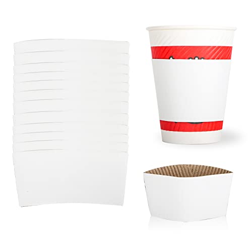 Disposable Coffee Cup Sleeves Corrugated Kraft Paper Coffee Cup Sleeves Holder Protective Insulated Heat Espresso ForHot Drinks 8-24oz (White, 100 Pcs) - color: White, size: 100 Pcs