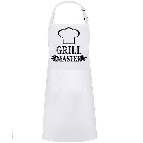 Hyzrz Funny Adjustable Aprons Baker Costume with Pocket Cook Grill BBQ Chef Apron Gifts for Fathers Mothers Day Birthday (Grill Master, White) - color: White, style: Grill Master